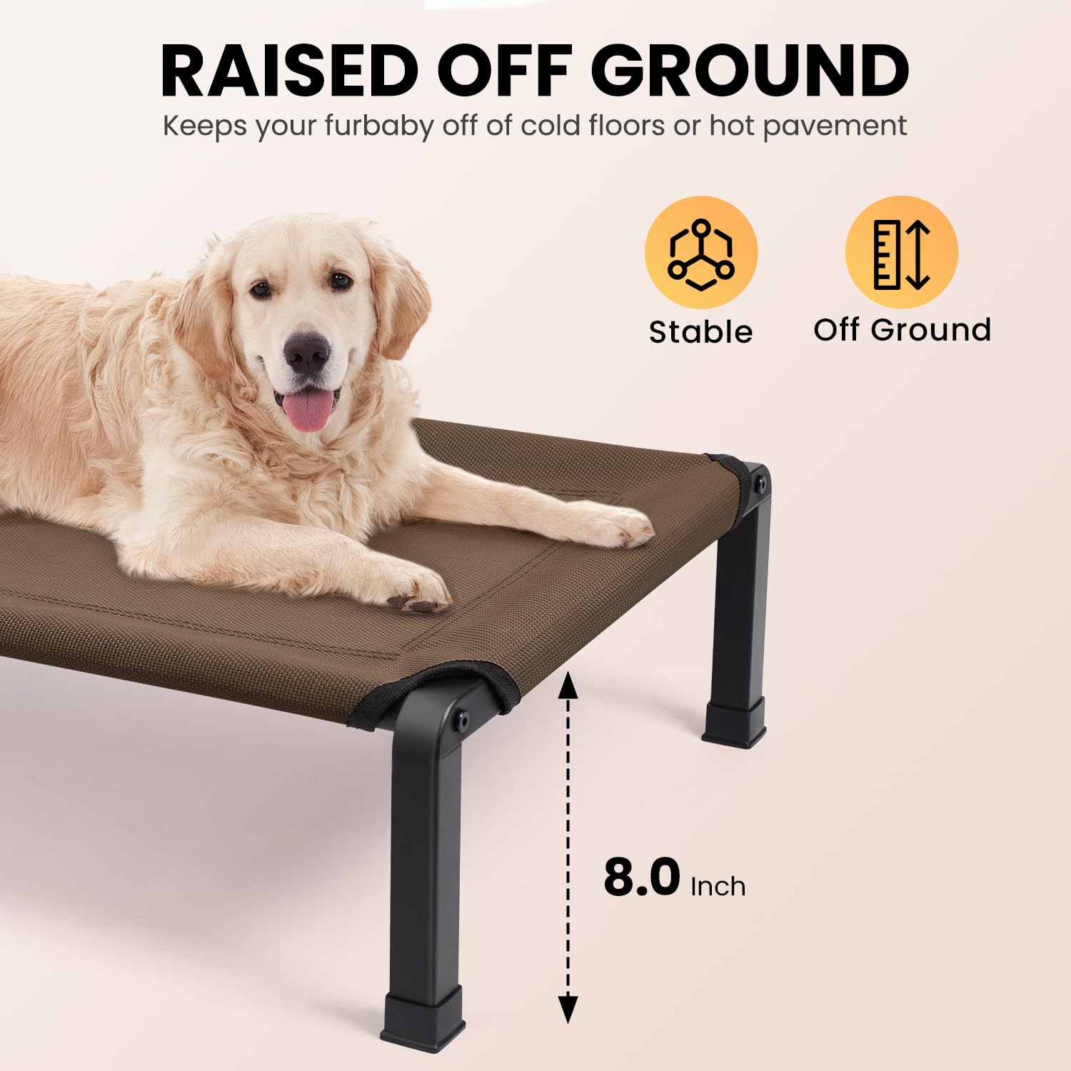 Heeyoo Elevated Dog Bed enlarged rubber feet prevent sliding on tile and wood.