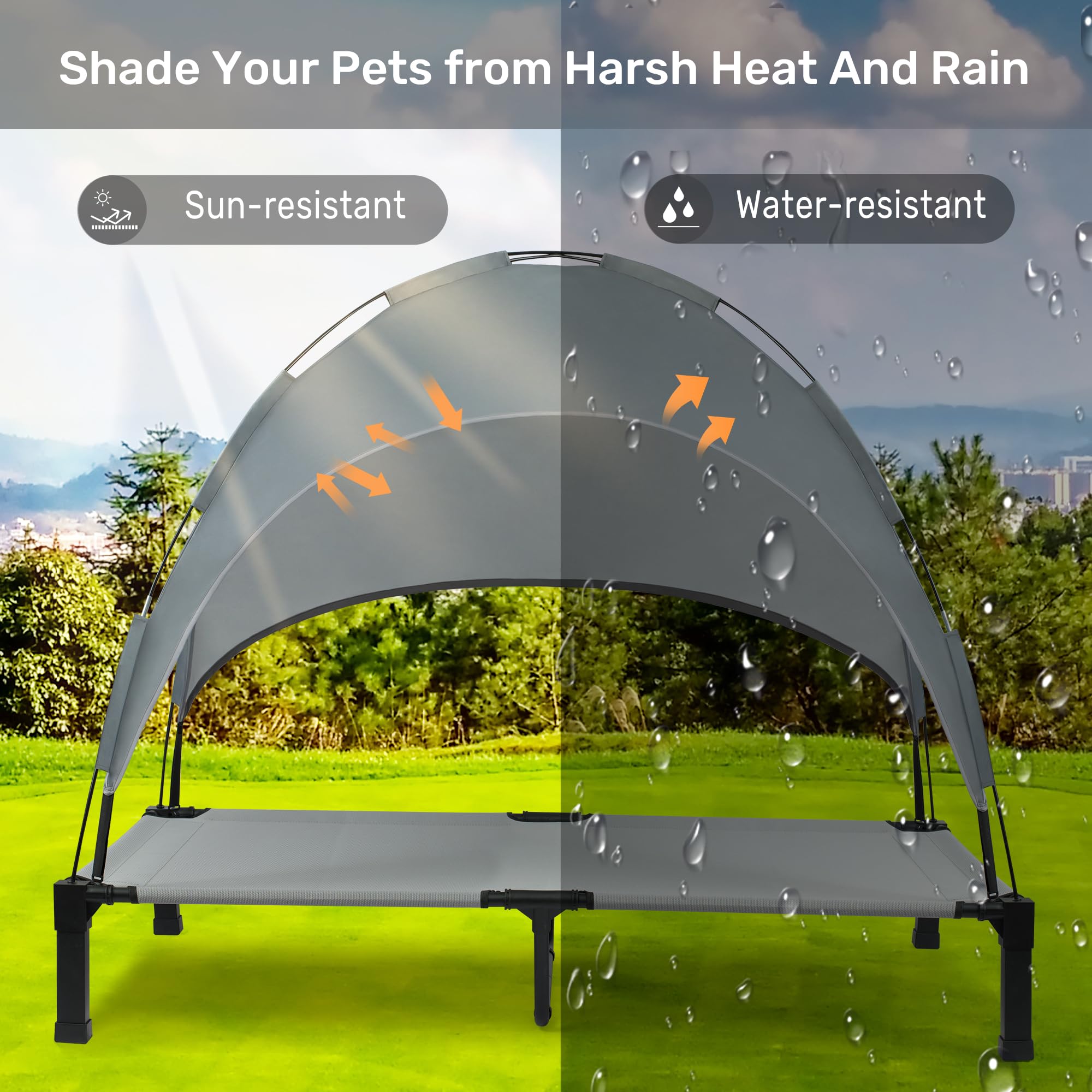 Heeyoo dog cot assembly demonstrates quick setup for camping or backyard use.