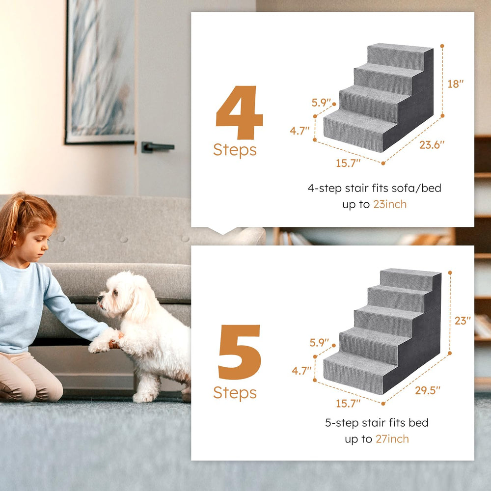 Heeyoo dog stairs on couch demonstrates easy couch access for small dogs.