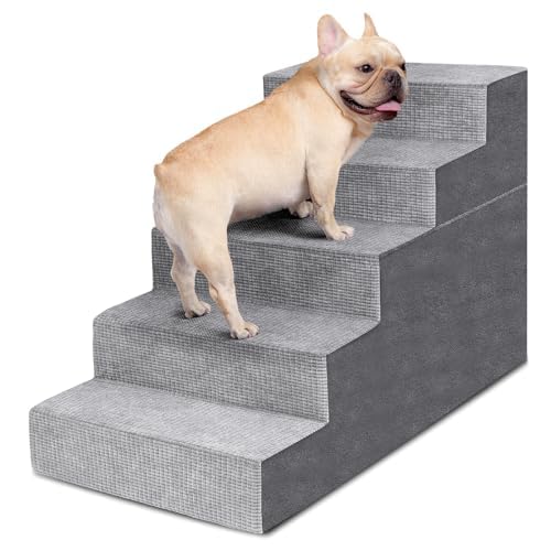 Heeyoo dog stairs 5-step grey foam provide safe high-bed access for small dogs.