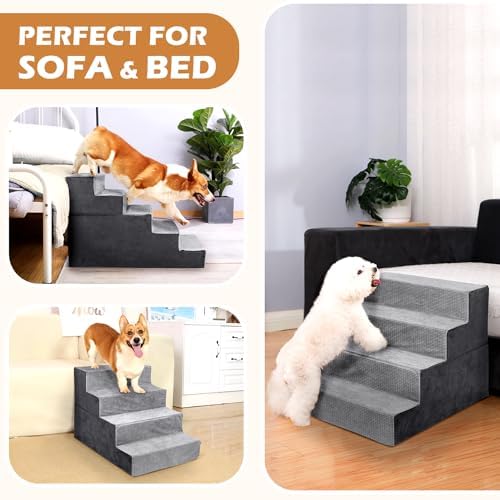 Heeyoo dog stairs folded into soft bed for cozy pet rest.