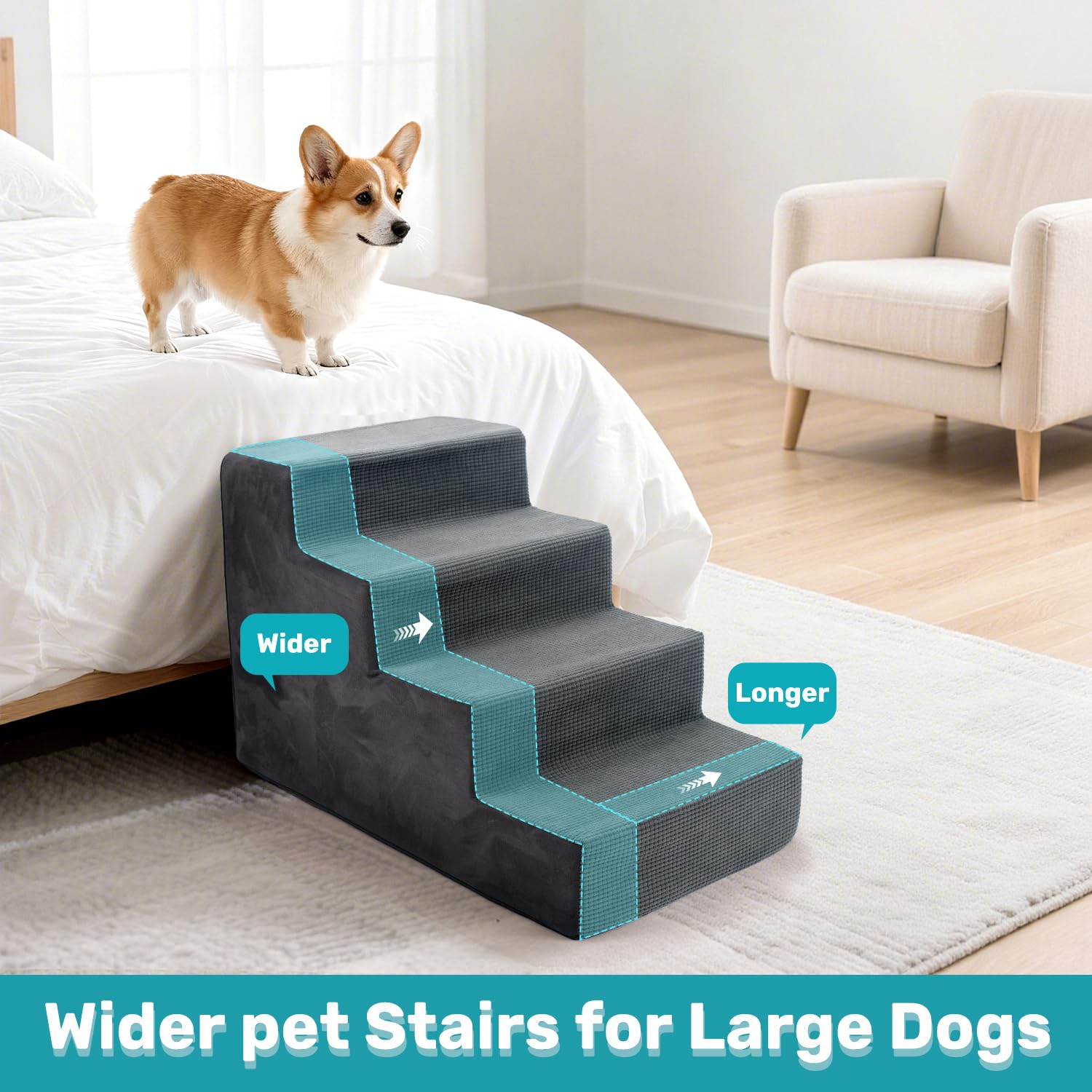 Heeyoo dog stairs-in-use-pet-climb captures real-life bed access aid.