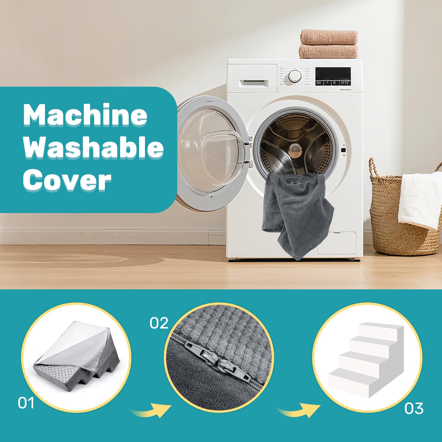 Heeyoo dog stairs-removable-cover-washable simplifies cleaning after messy paws.