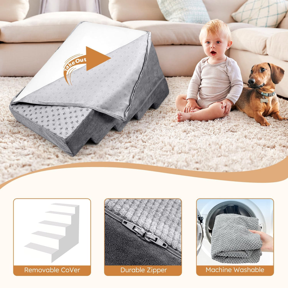 Heeyoo dog stairs bottom with rubber dots prevents slipping on hardwood floors.