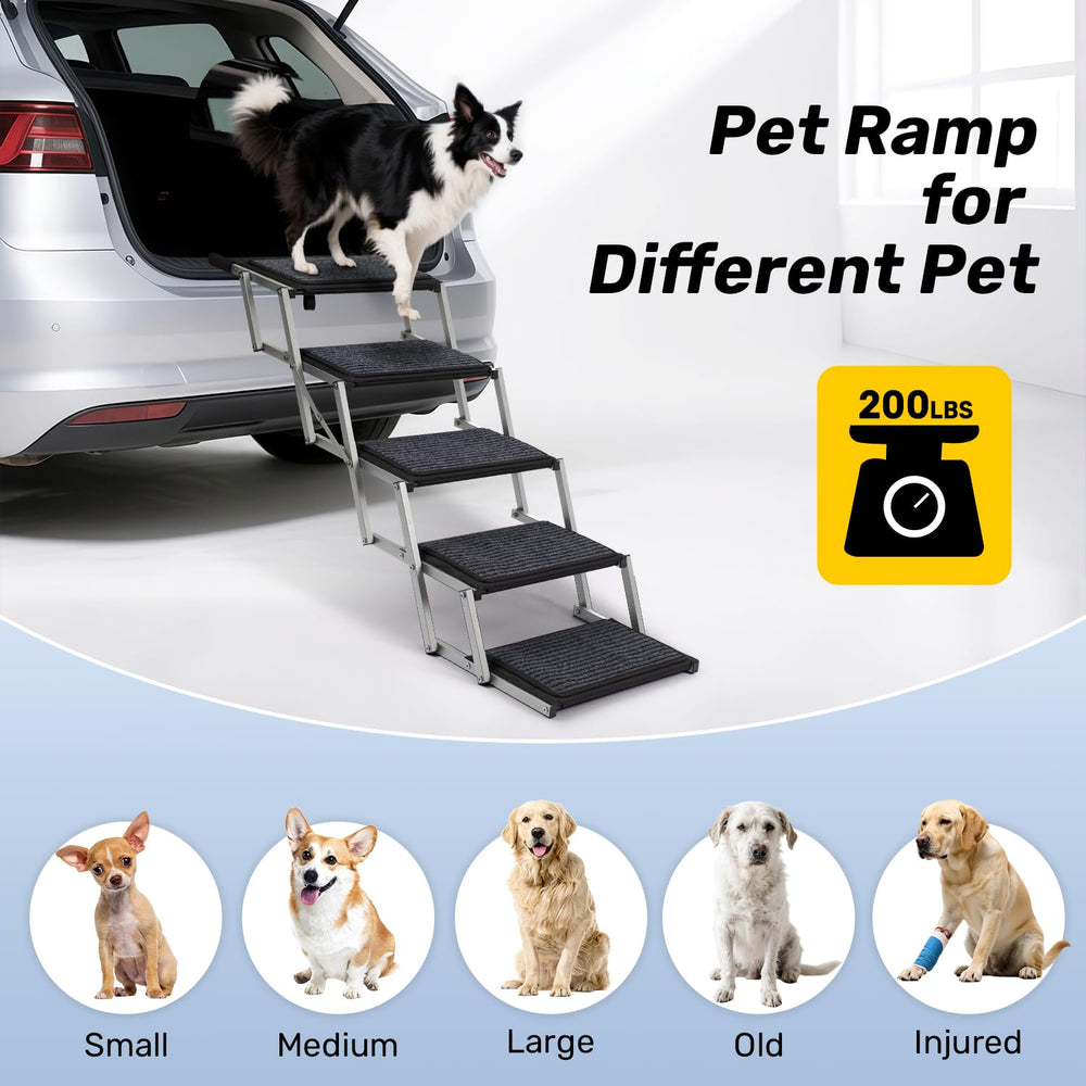 Heeyoo dog steps supports up to 250 lbs for larger breeds.
