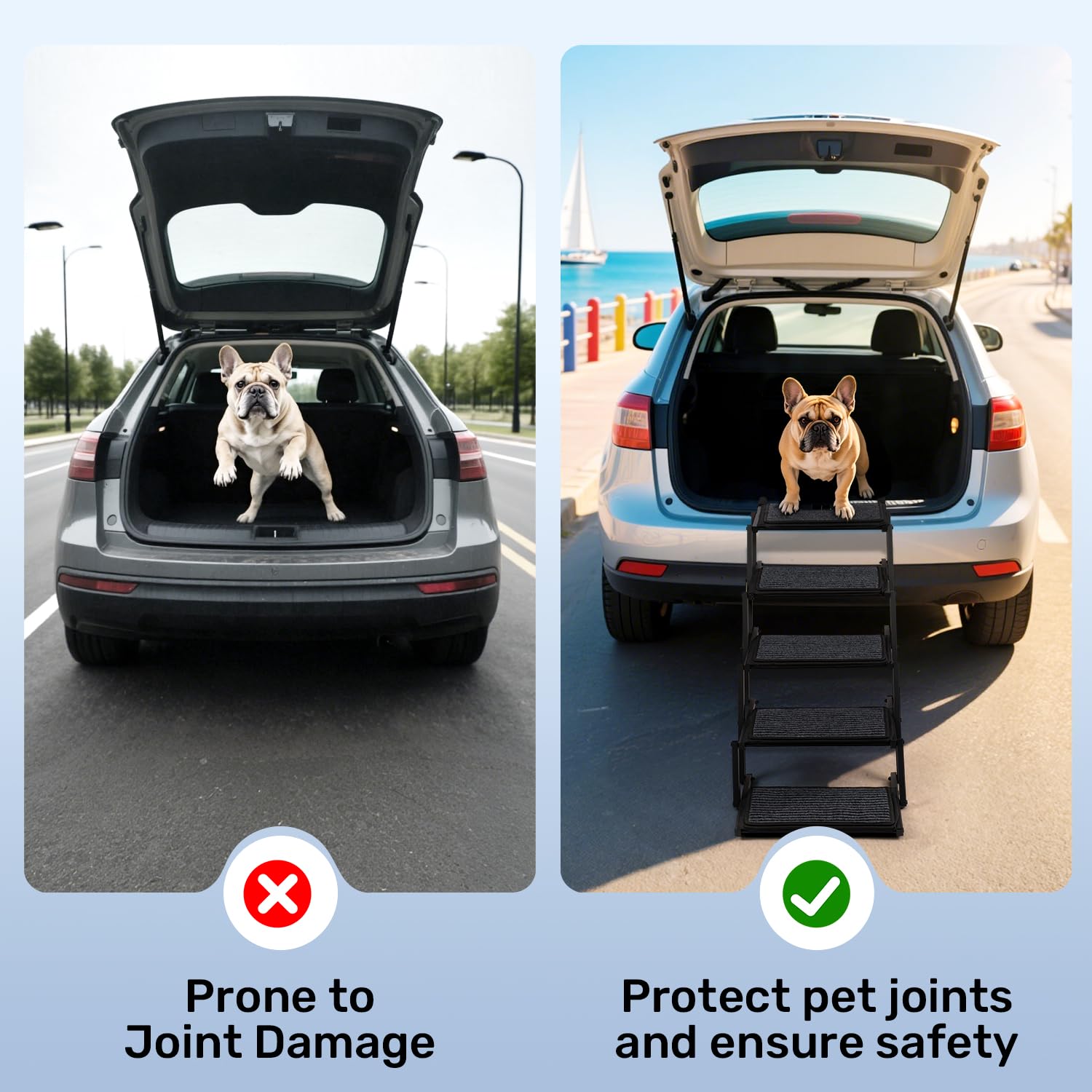Heeyoo dog steps carabiner latch prevents shifting and protects vehicle finish
