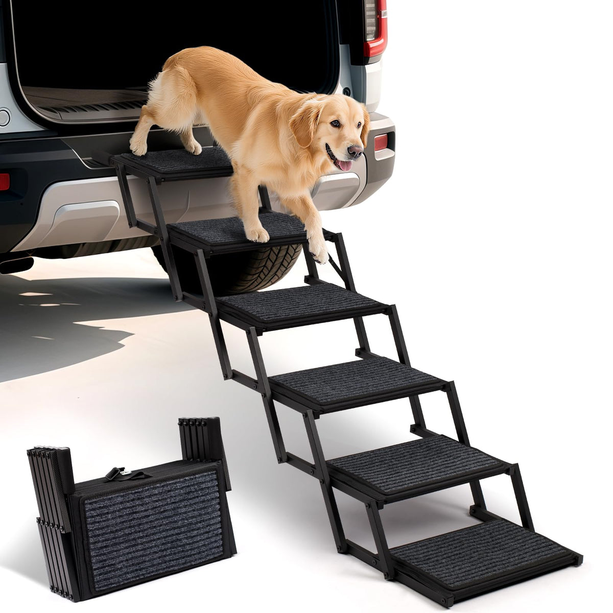 Heeyoo dog steps folded compact in trunk for easy storage