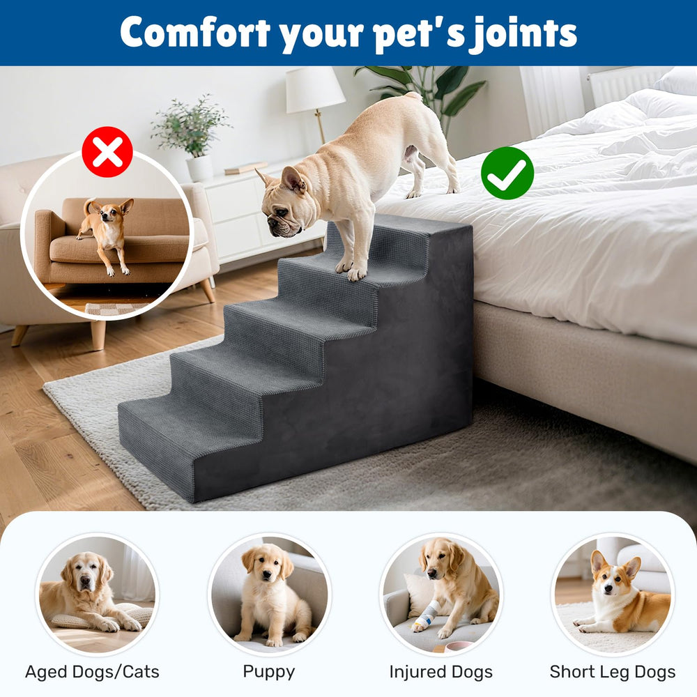 Heeyoo dog steps measurement guide image supports choosing the right height.
