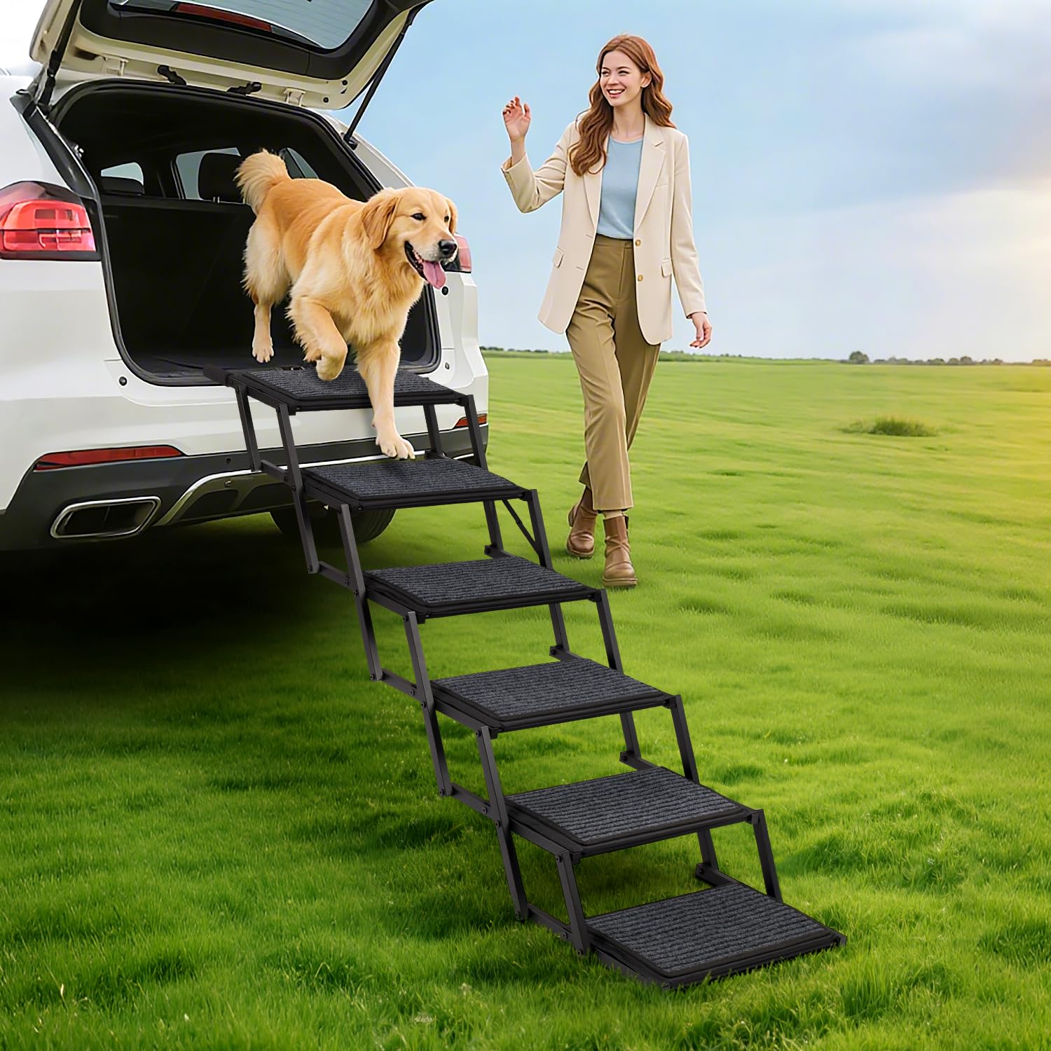 Heeyoo dog steps stored in car trunk for road trips