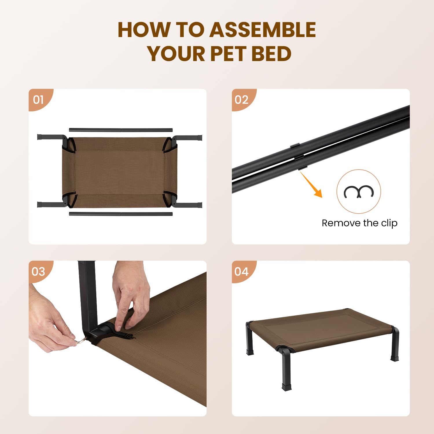 Heeyoo elevated dog bed easy-clean mesh shows dirt resistance and quick wipe cleanup