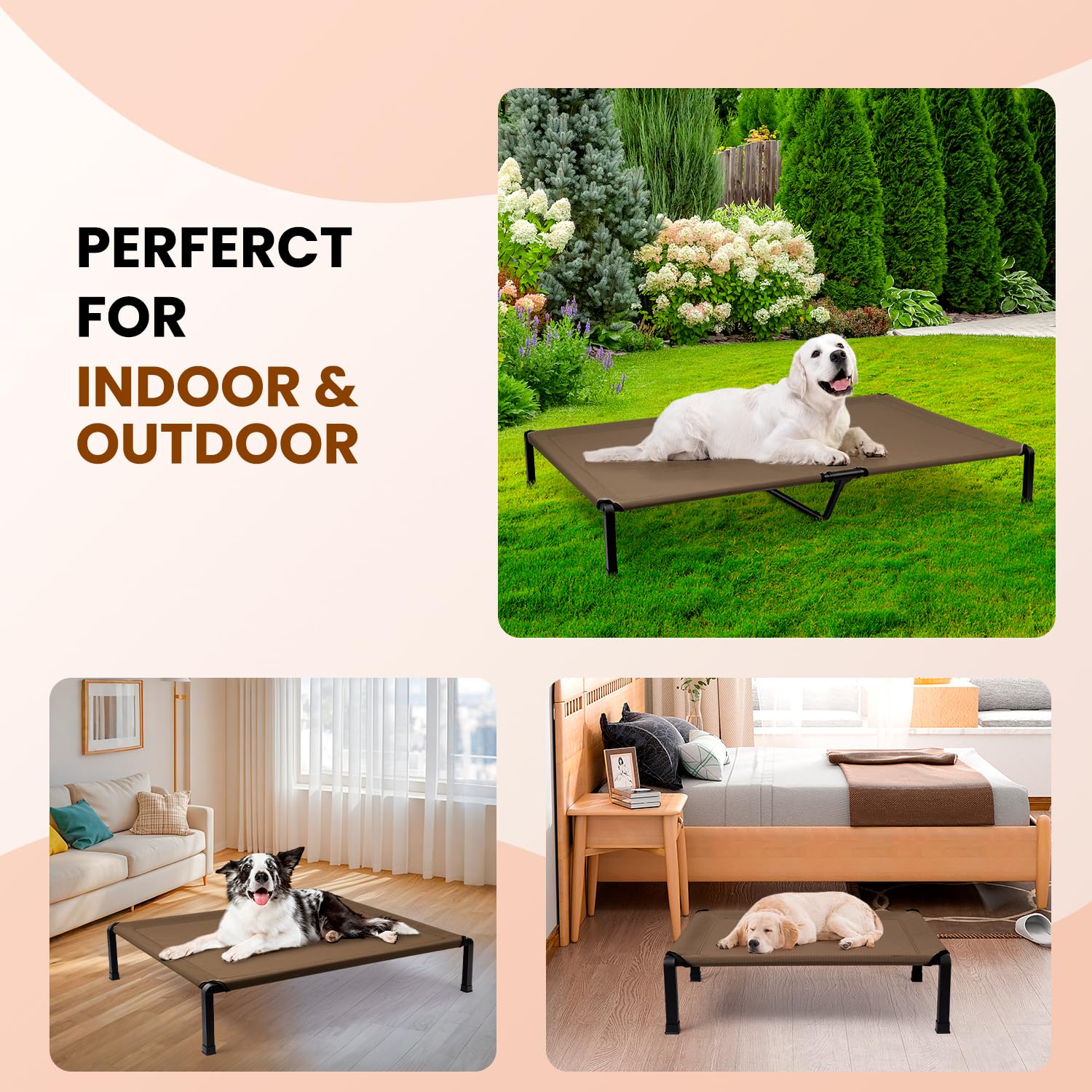 Heeyoo elevated dog bed outdoor indoor use demonstrates versatile placement