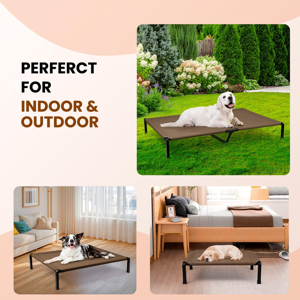Heeyoo elevated dog bed outdoor indoor use demonstrates versatile placement