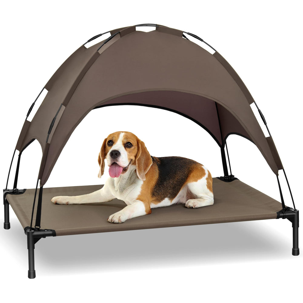 Heeyoo elevated dog bed with canopy demonstrates tool-free assembly for quick setup.