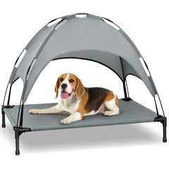 Heeyoo elevated dog bed with canopy, front view showing cooling space