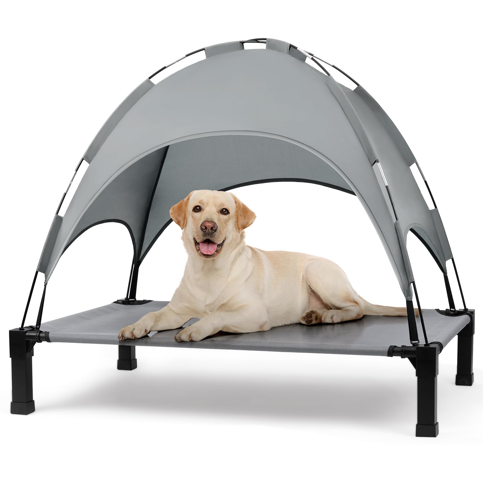 Heeyoo elevated dog bed with canopy for outdoor cooling and comfort.