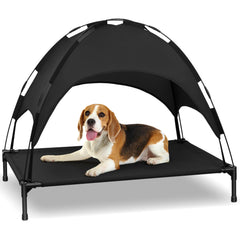 Heeyoo elevated dog bed canopy provides shade and cooling for outdoor lounging.