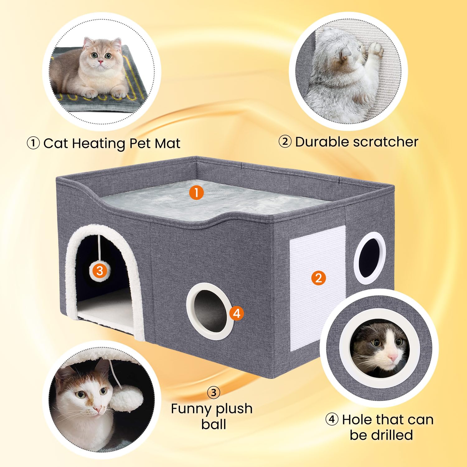 Heeyoo heated cat bed controls showcase adjustable temperature and timer options