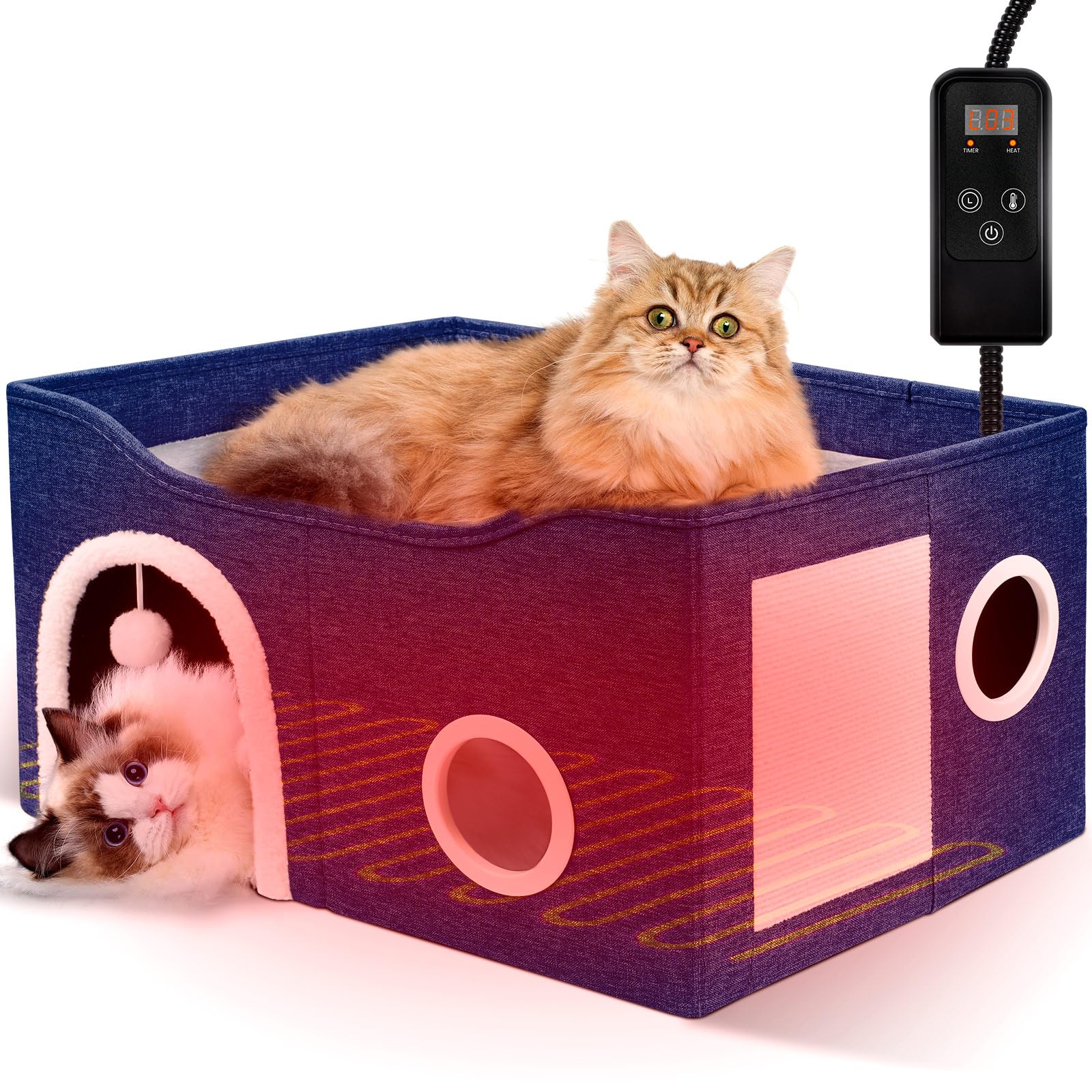 Heeyoo indoor heated cat house cave for cozy lounging and privacy