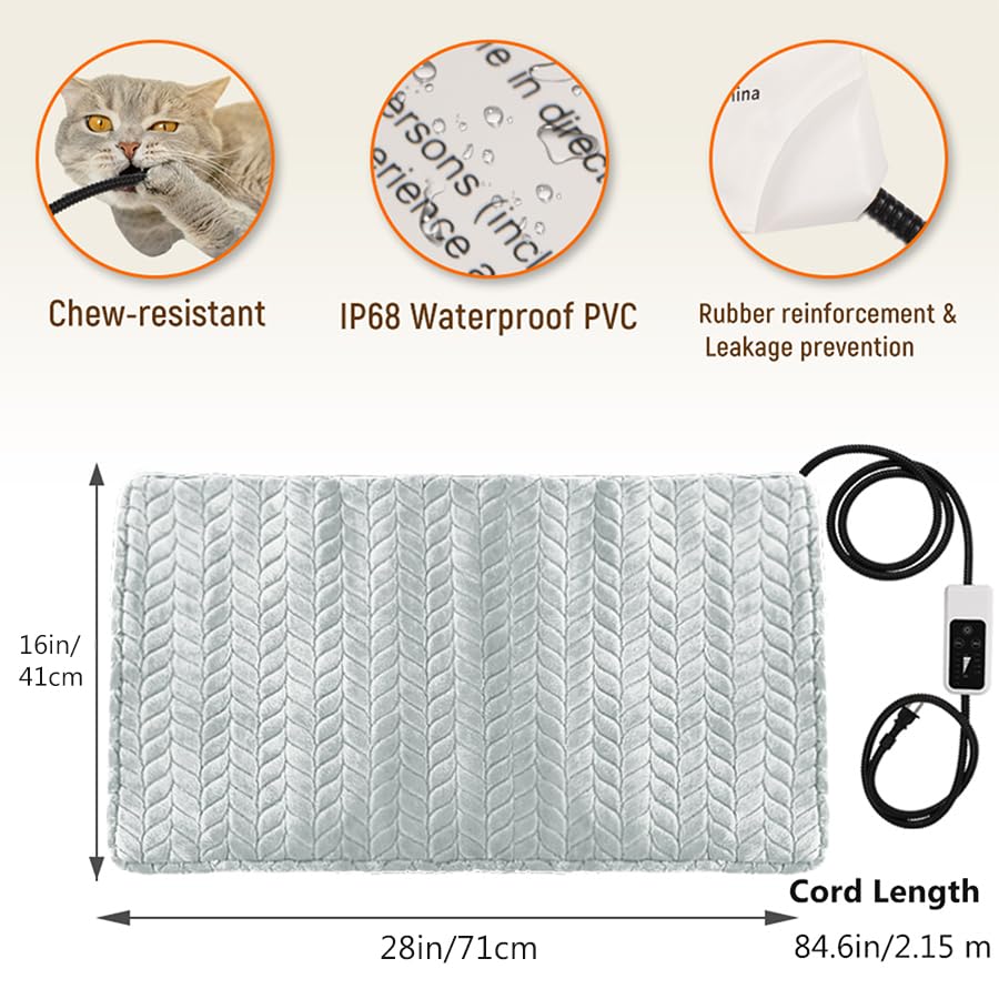 Heeyoo Pet Heating Pad chew-resistant cord emphasizes durability for curious pets.