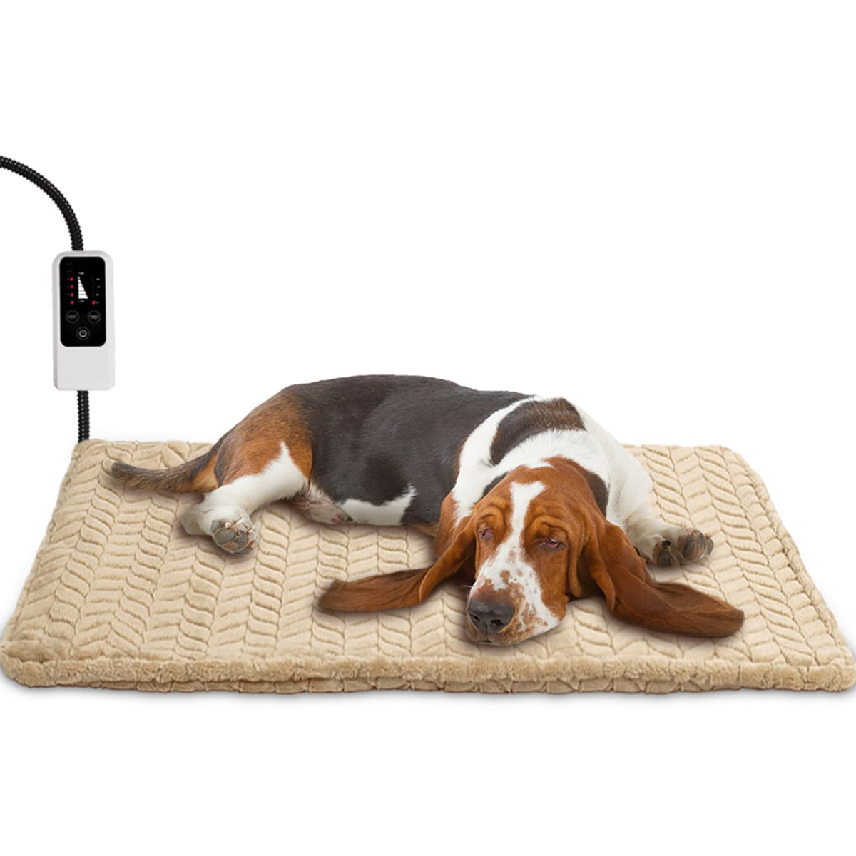 Heeyoo pet heating pad on bed for cozy warmth during naps