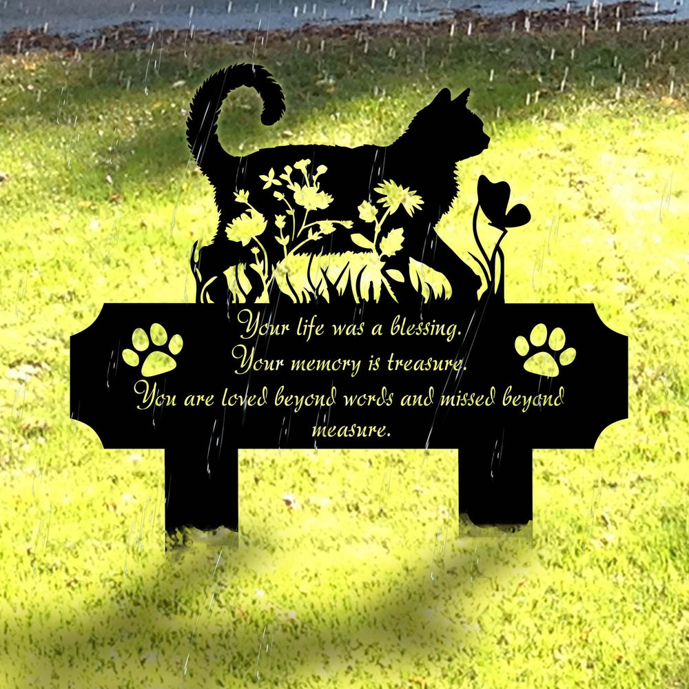 HEGANITS cat grave marker cat silhouette design embodies peaceful motion.