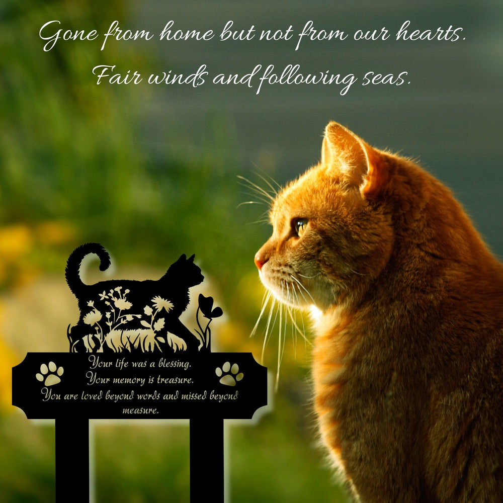 HEGANITS cat grave marker outdoor garden display fits planters and yards.