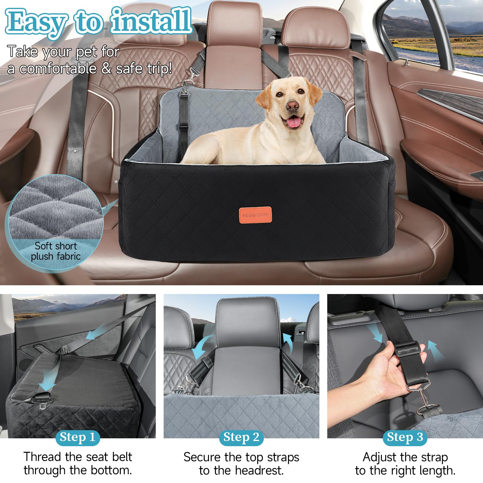 HEGGCOOE dog car seat with detachable cushion for easy cleaning