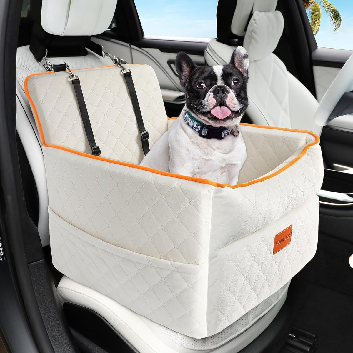 HEGGCOOE dog car seat elevates view for calmer rides.