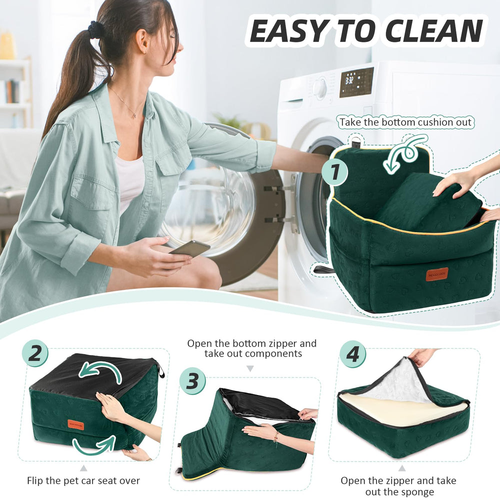 HEGGCOOE booster seat in car demonstrates secure harness attachment for safe travel.