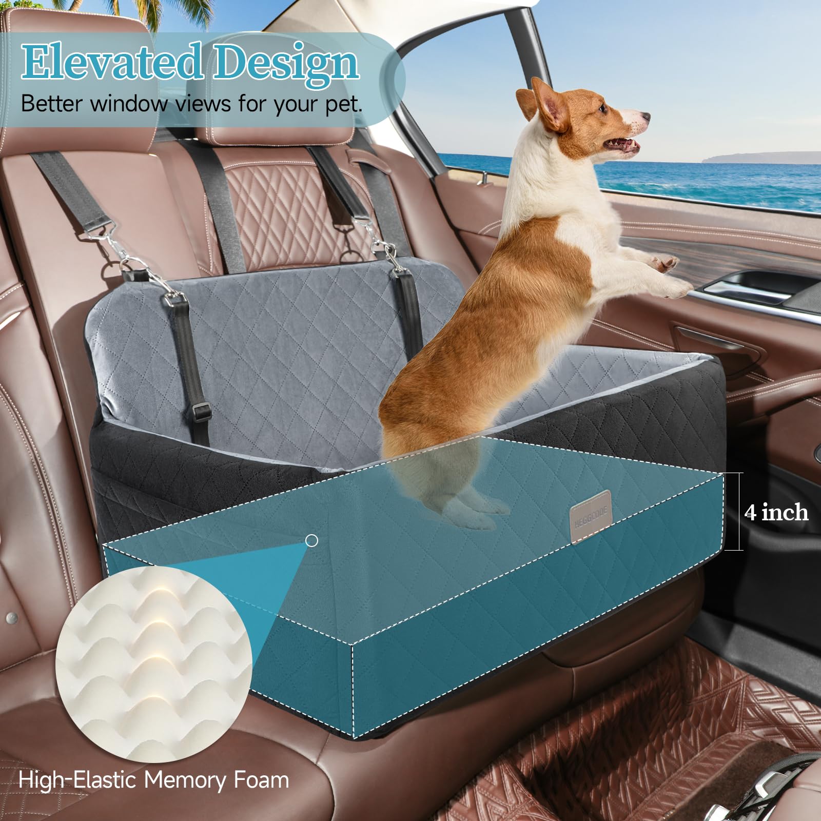 HEGGCOOE dog car seat with side pockets for snacks and toys