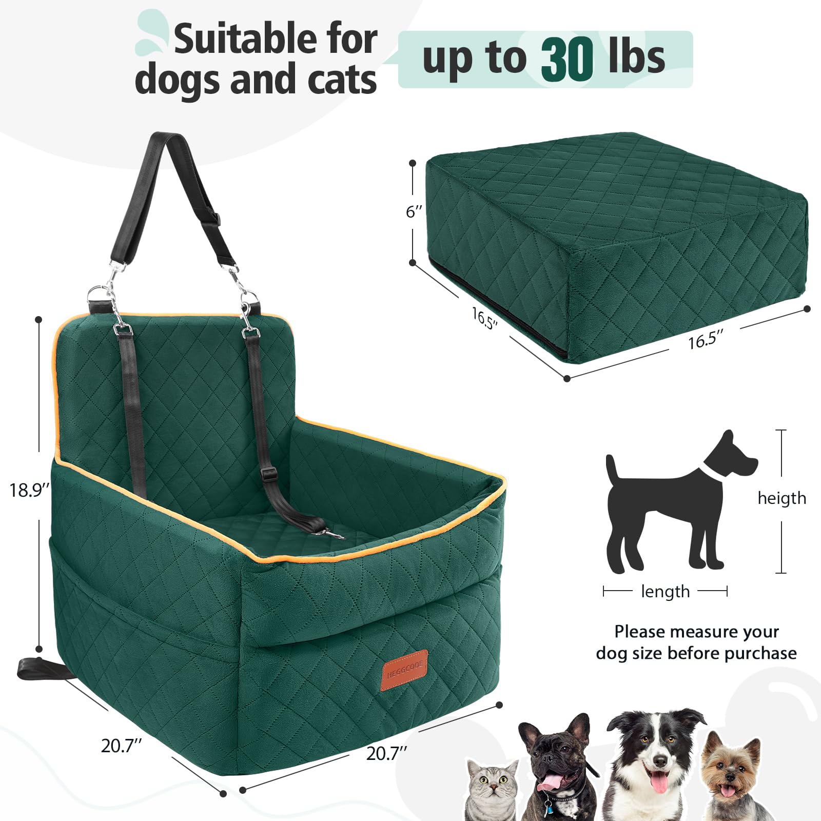 HEGGCOOE dog car seat side pockets offer convenient storage for toys and treats.