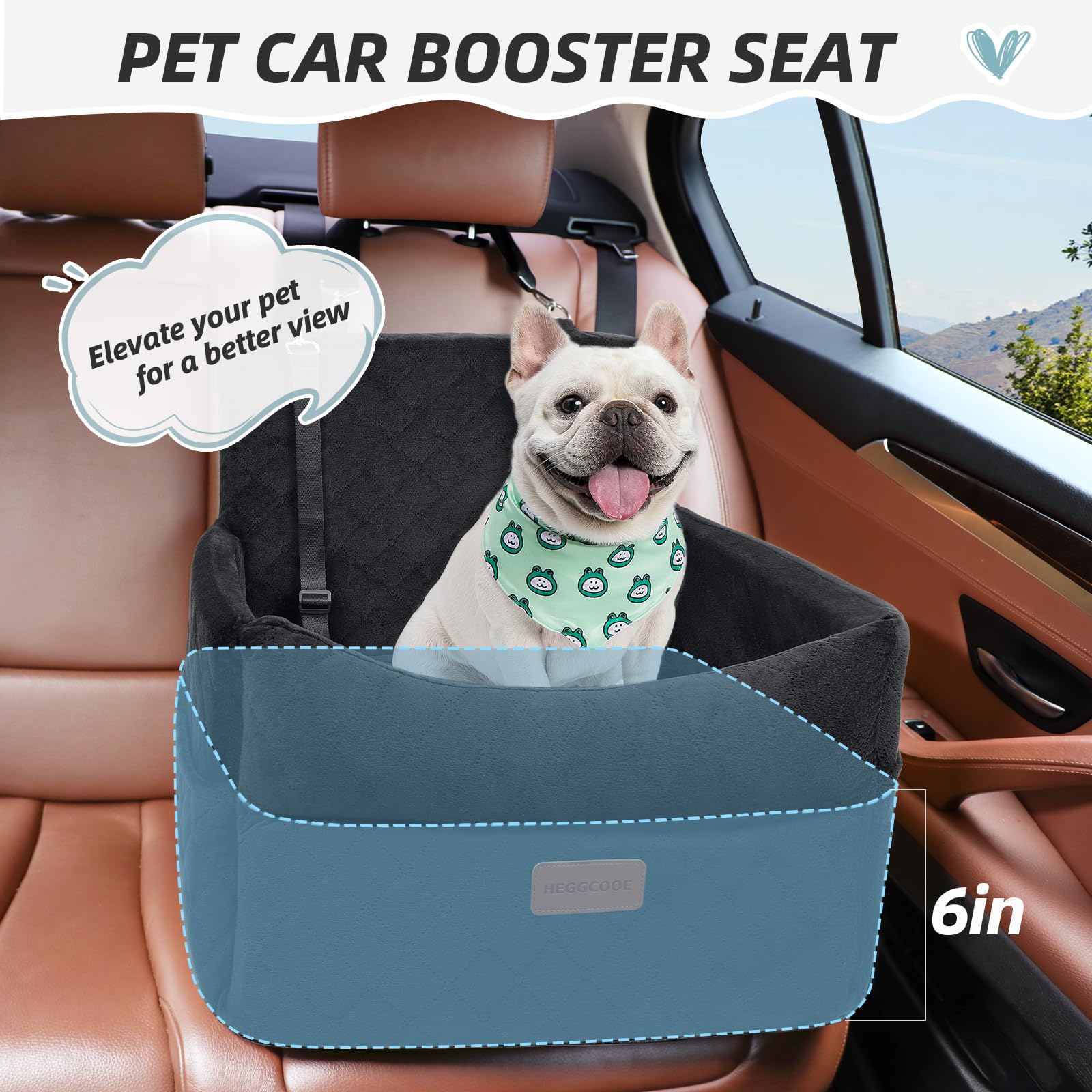HEGGCOOE memory-foam dog seat cushion plush comfort on road trips.