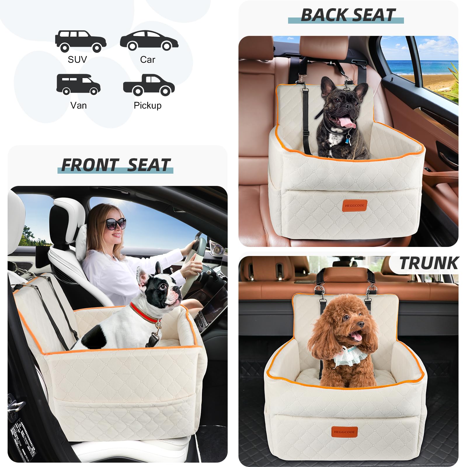 HEGGCOOE storage pockets hold treats and toys during travel.