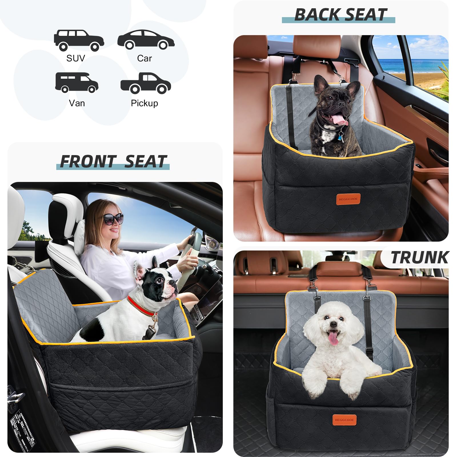 HEGGCOOE dual safety belts help secure your dog safely in transit.