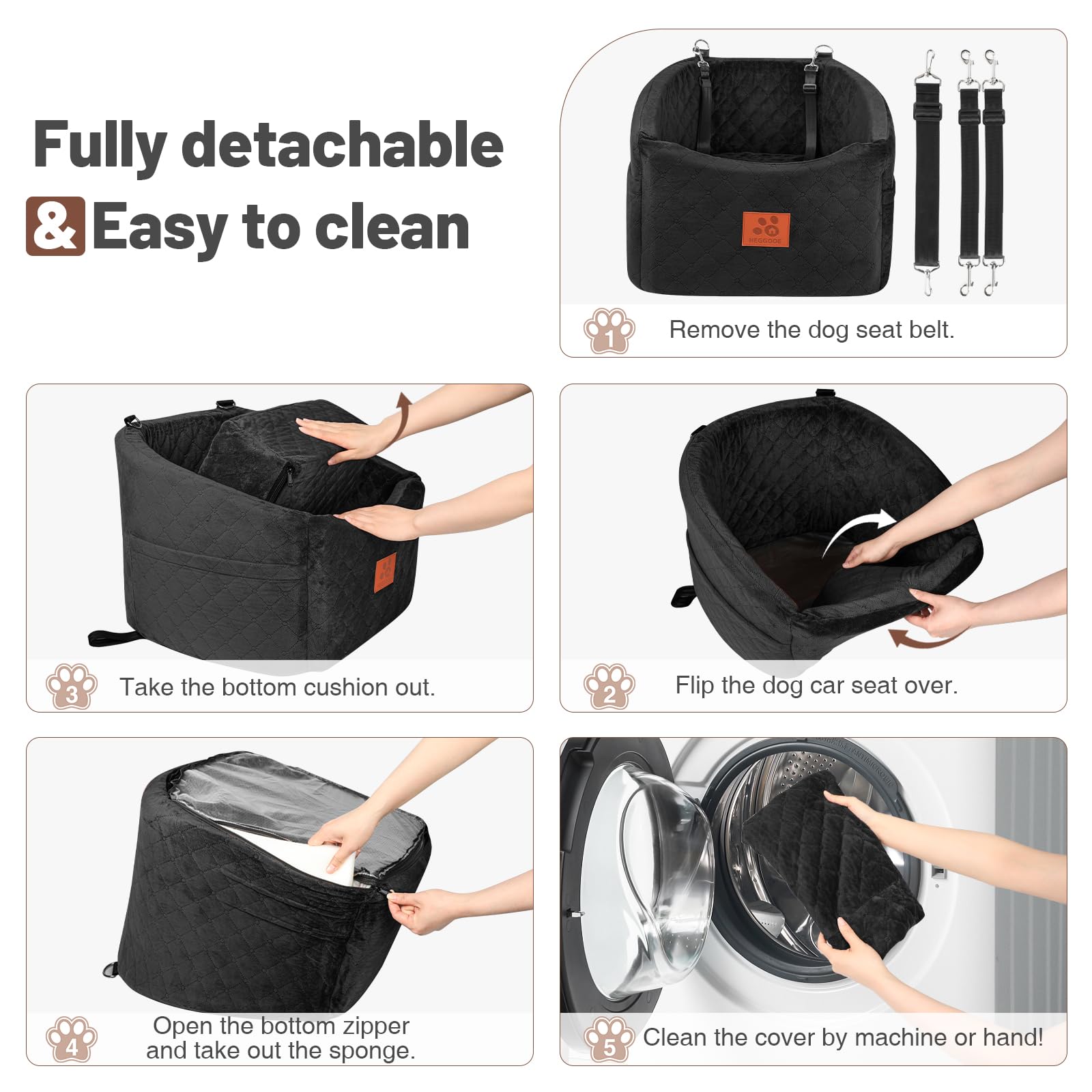 HEGGOOE dog car seat bottom non-slip base prevents sliding on car floors.