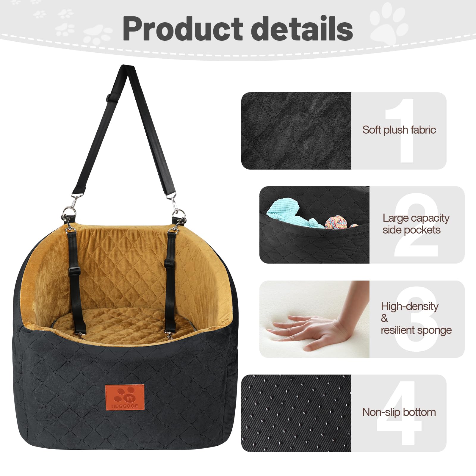HEGGOOE dog car seat memory foam booster for extra comfort on drives