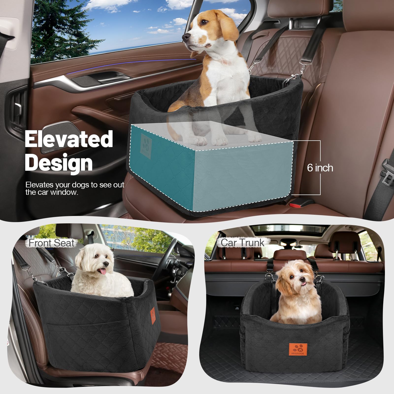HEGGOOE dog car seat removable cover simplifies cleaning after trips.