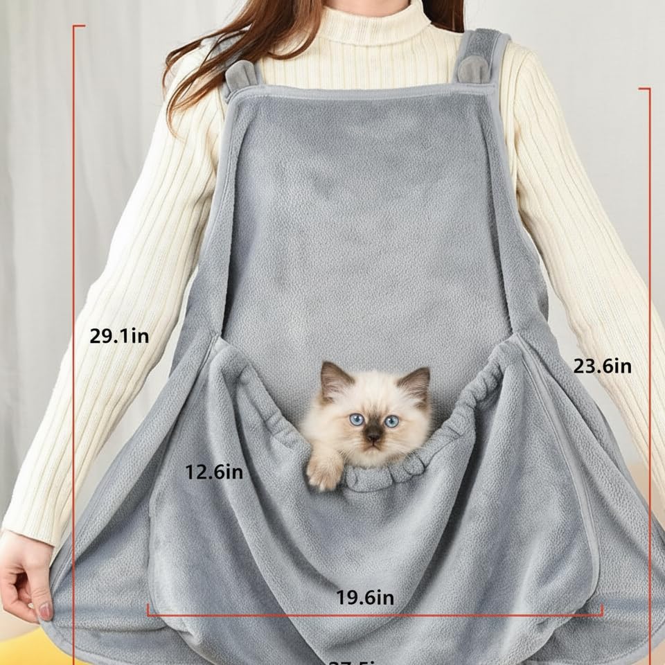 HeiheiTom cat apron carrier back view demonstrates secure, easy wearing for small pets.