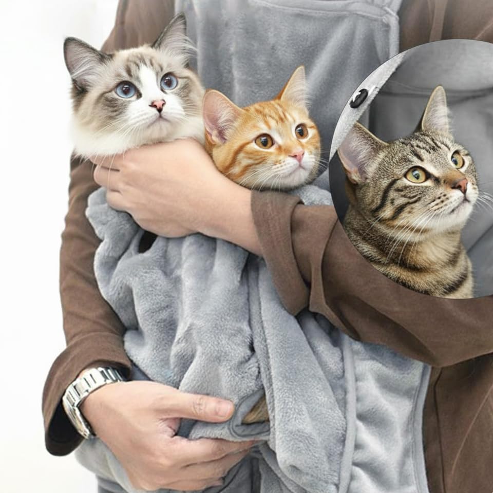 HeiheiTom cat apron carrier wearing setup demonstrates hands-free versatility during errands.