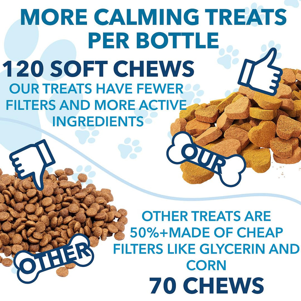 Helopssa Hemp Calming Chews ready-to-serve beside dog during storms for support.