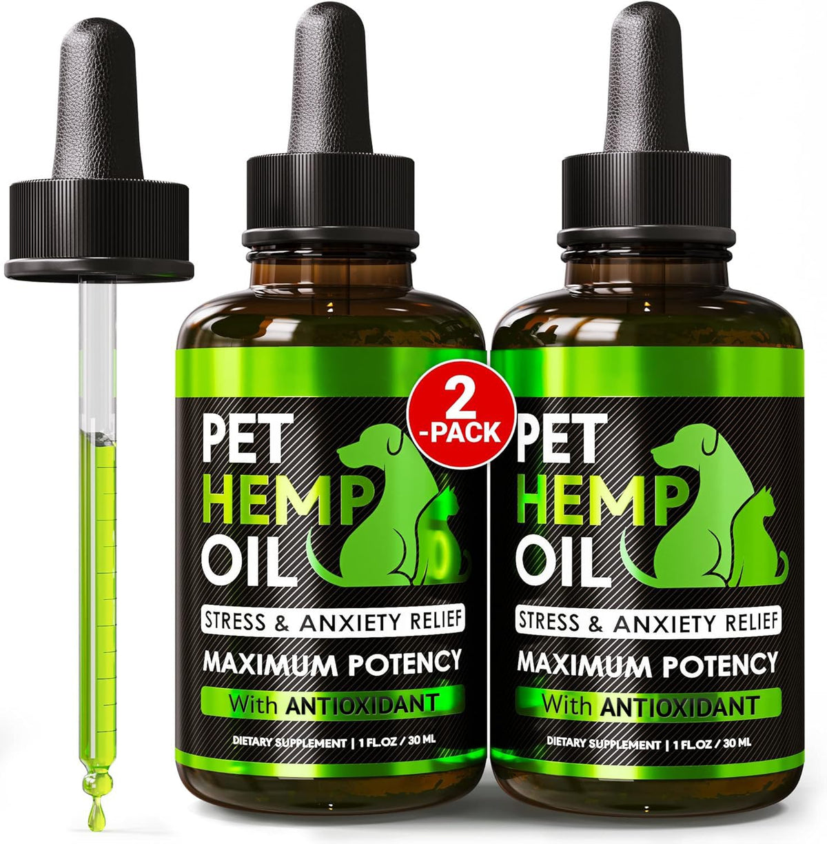 Helopssa hemp oil for dogs bottle pour supports calmness during stressful moments.