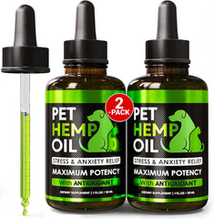 Helopssa hemp oil for dogs bottle pour supports calmness during stressful moments.
