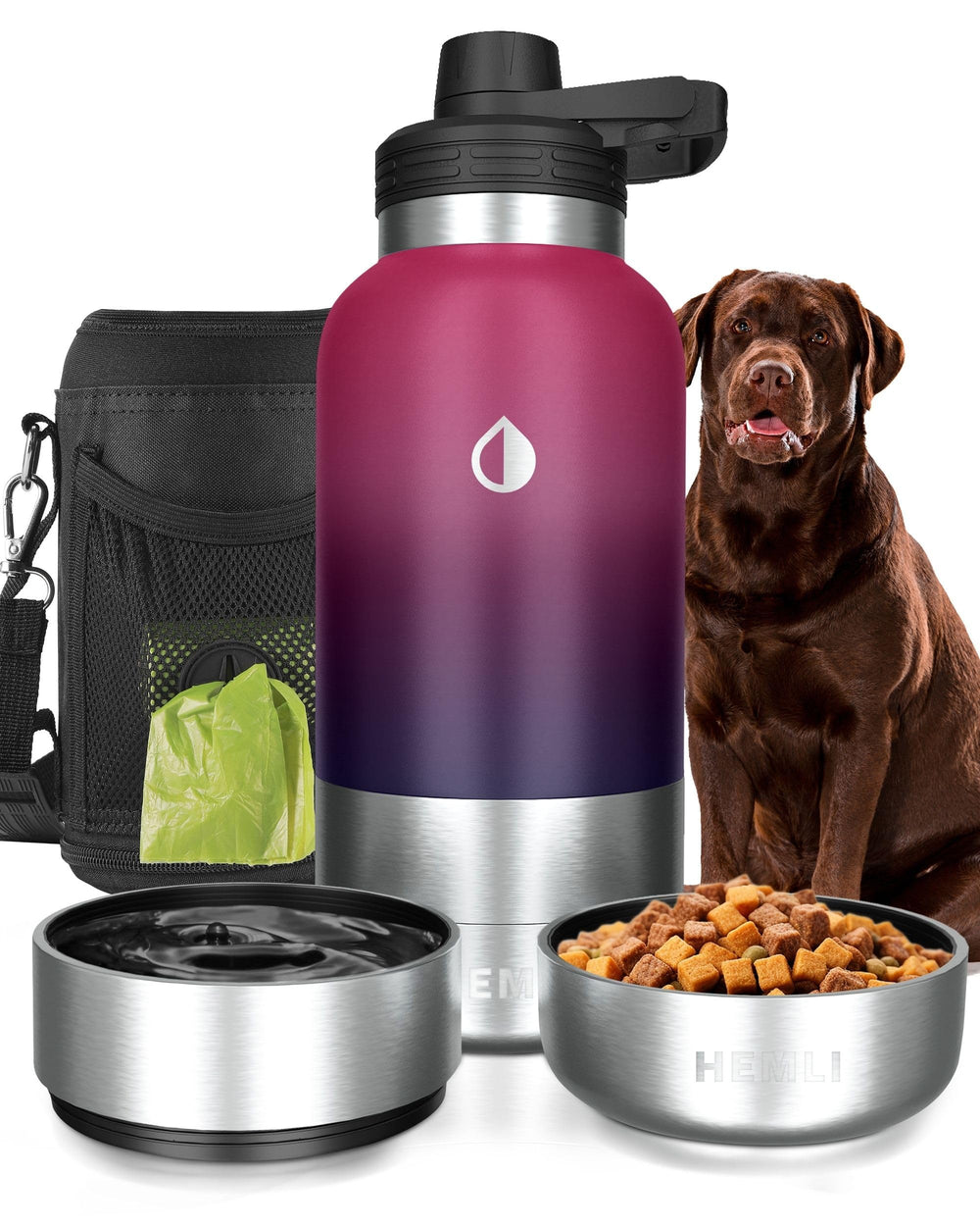 Hemli 32 oz dog water bottle side view for all-day hydration on walks