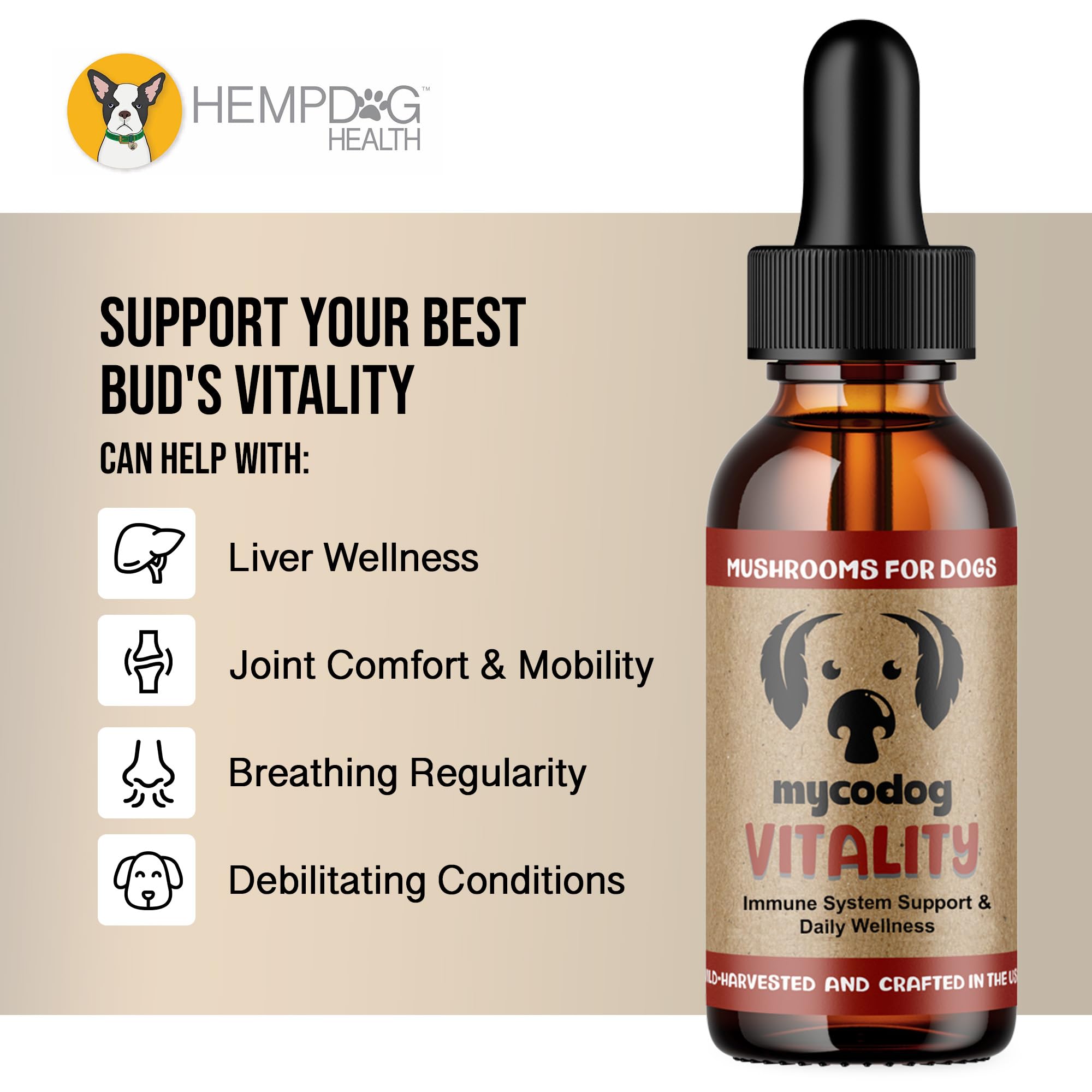 Hemp Dog Health Turkey Tail mushroom in MycoDog Vitality blend for dogs.