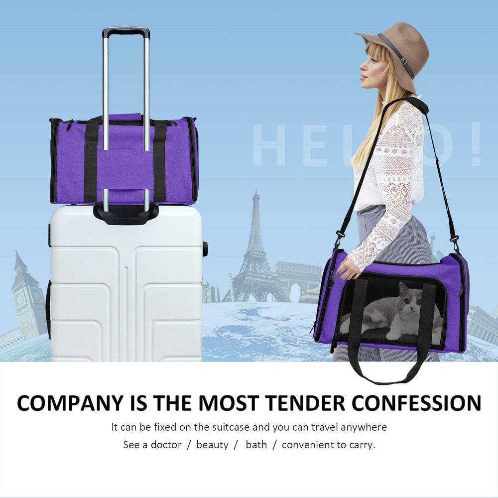 Henkelion dog-carrier purple easy-clean interior for quick post-outing cleanup.
