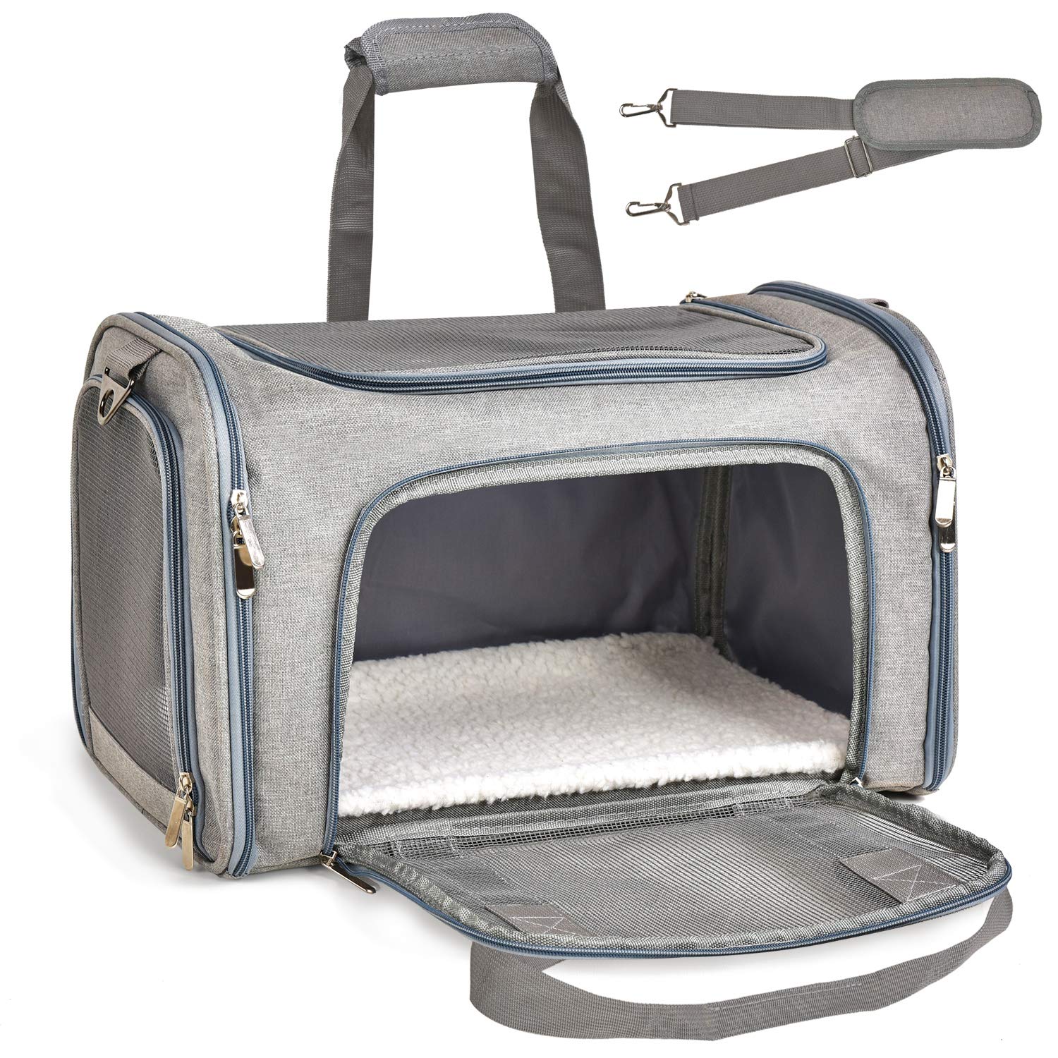 Henkelion gray pet carrier folded demonstrates compact storage for travel readiness