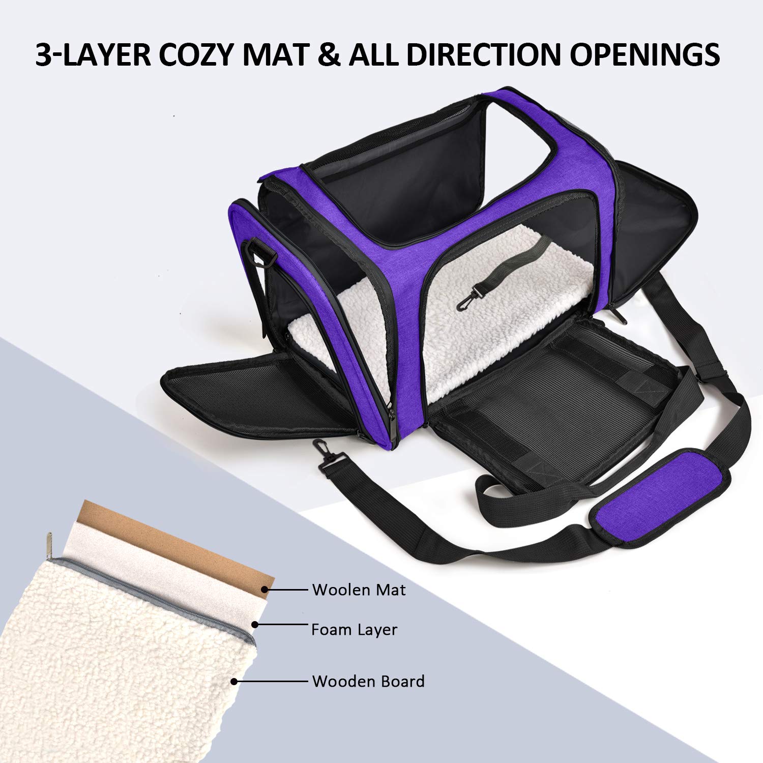 Henkelion large cat carrier purple side view shows roomy interior for pets.