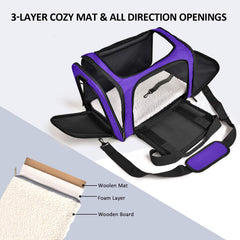 Henkelion large cat carrier purple side view shows roomy interior for pets.