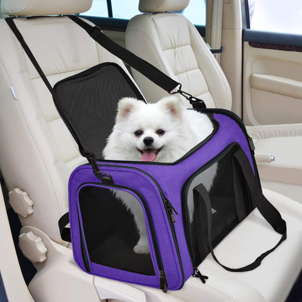 Henkelion large-dog-carrier purple adjustable-strap enables hands-free comfort.