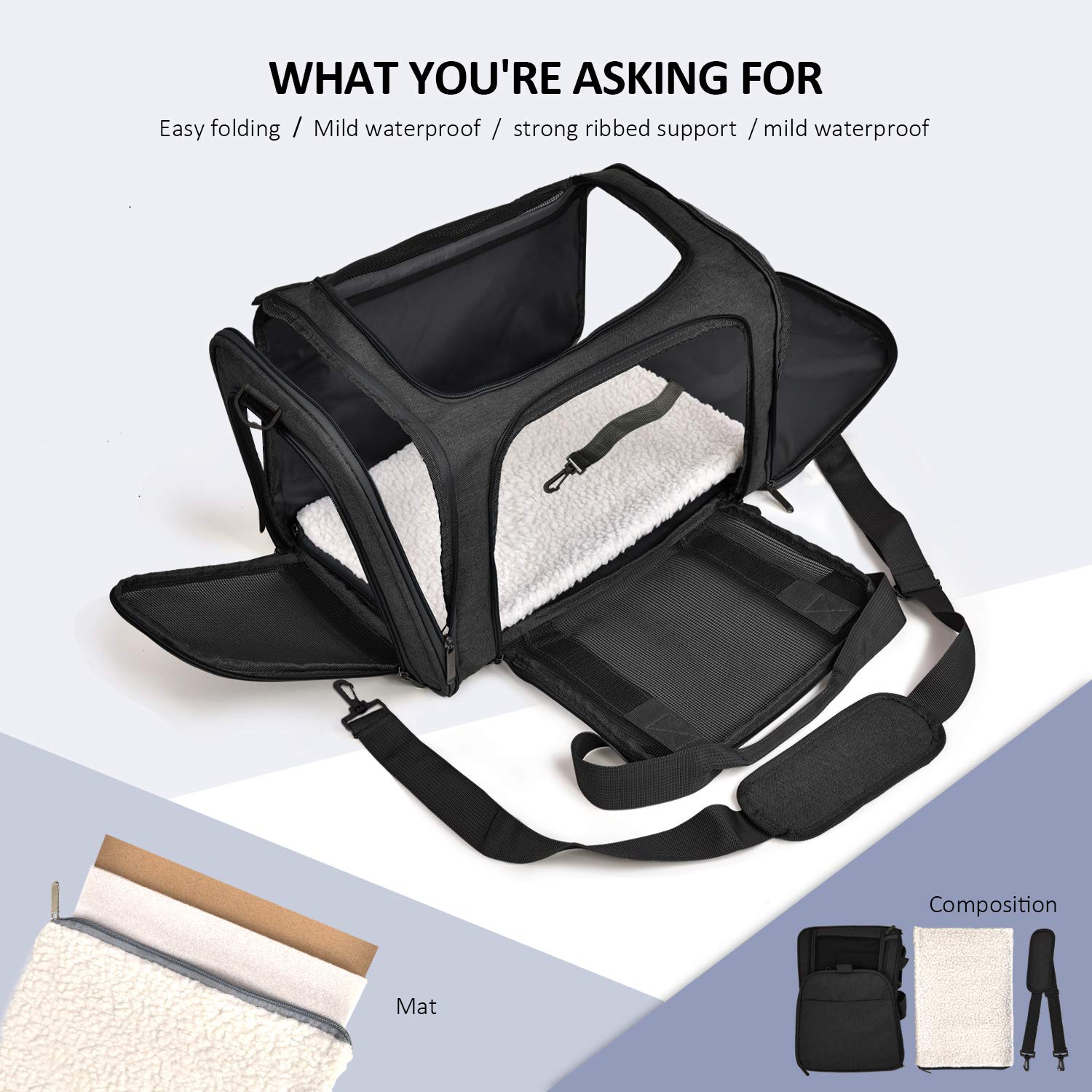 Henkelion large soft-sided cat carrier collapsed flat for compact storage and travel ease